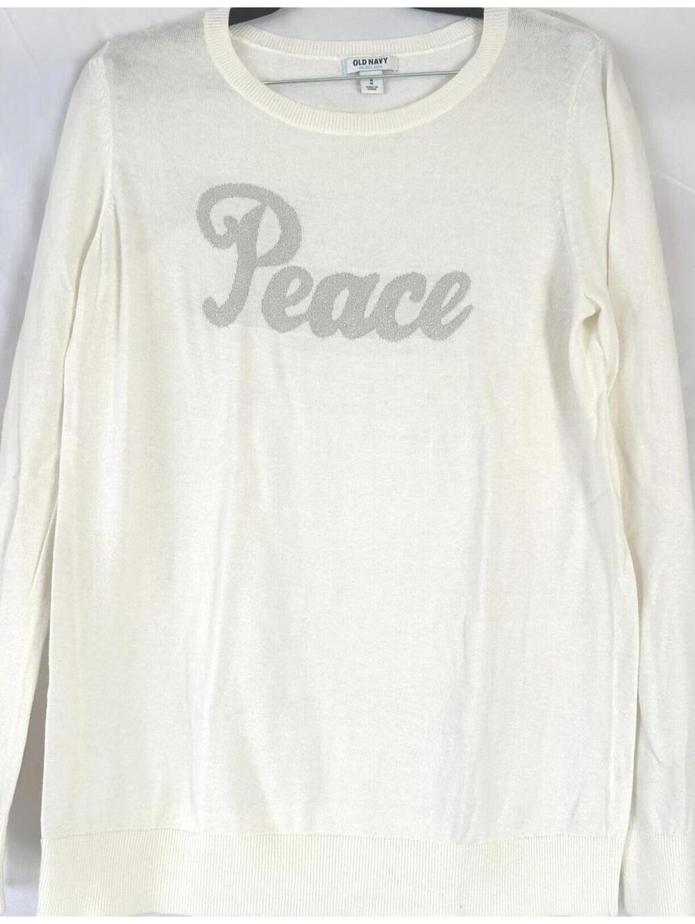 Cream Peace Sweater Y2K Minimalist Graphic Knit Top